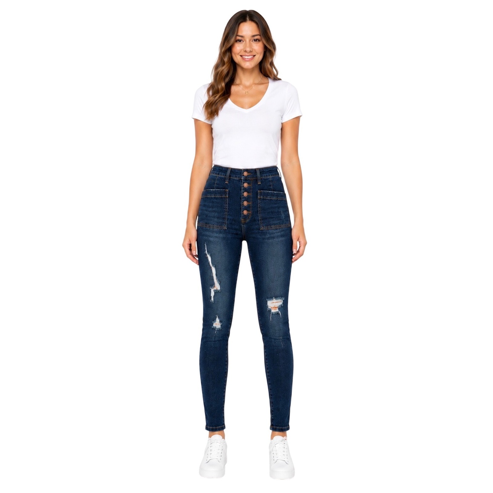 Judy Blue High Rise Skinny Distressed Jeans Dark Wash Button Fly 9/29 Jb88324
